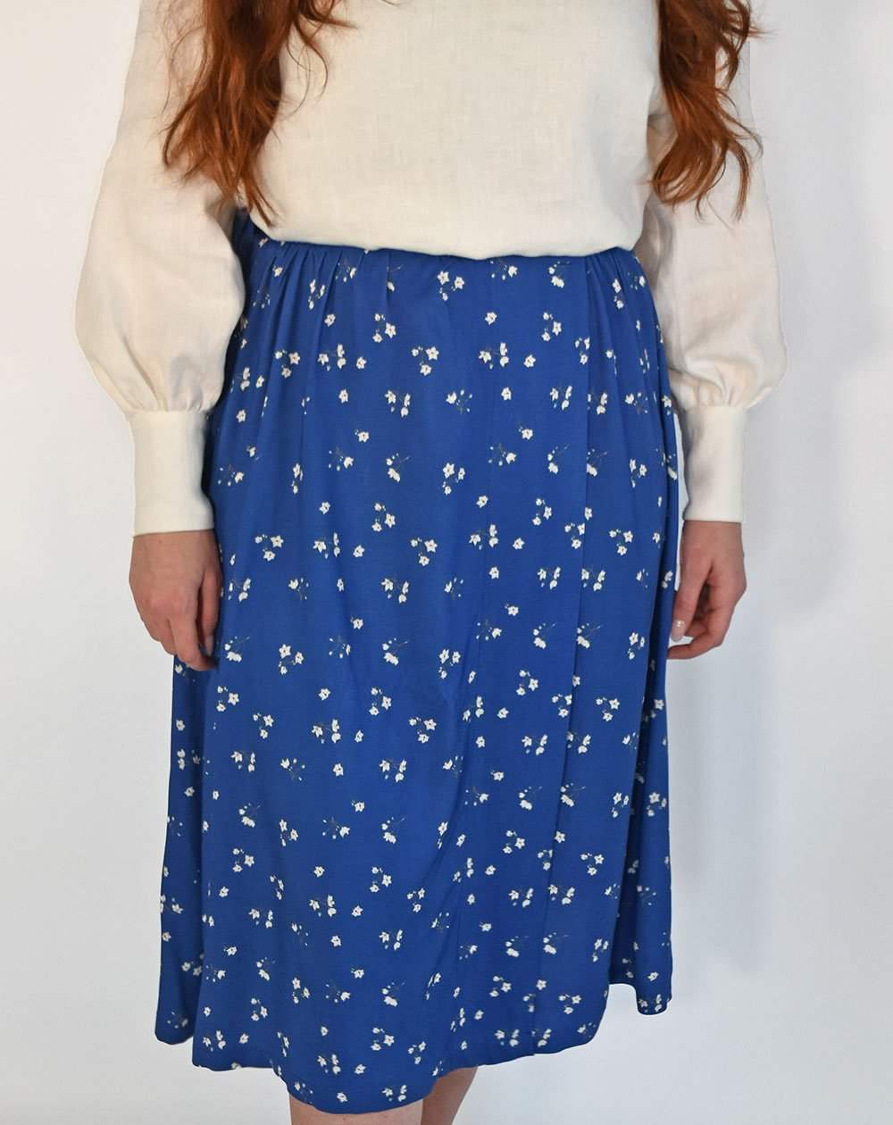 blue floral print flare professional skirt s main image 1