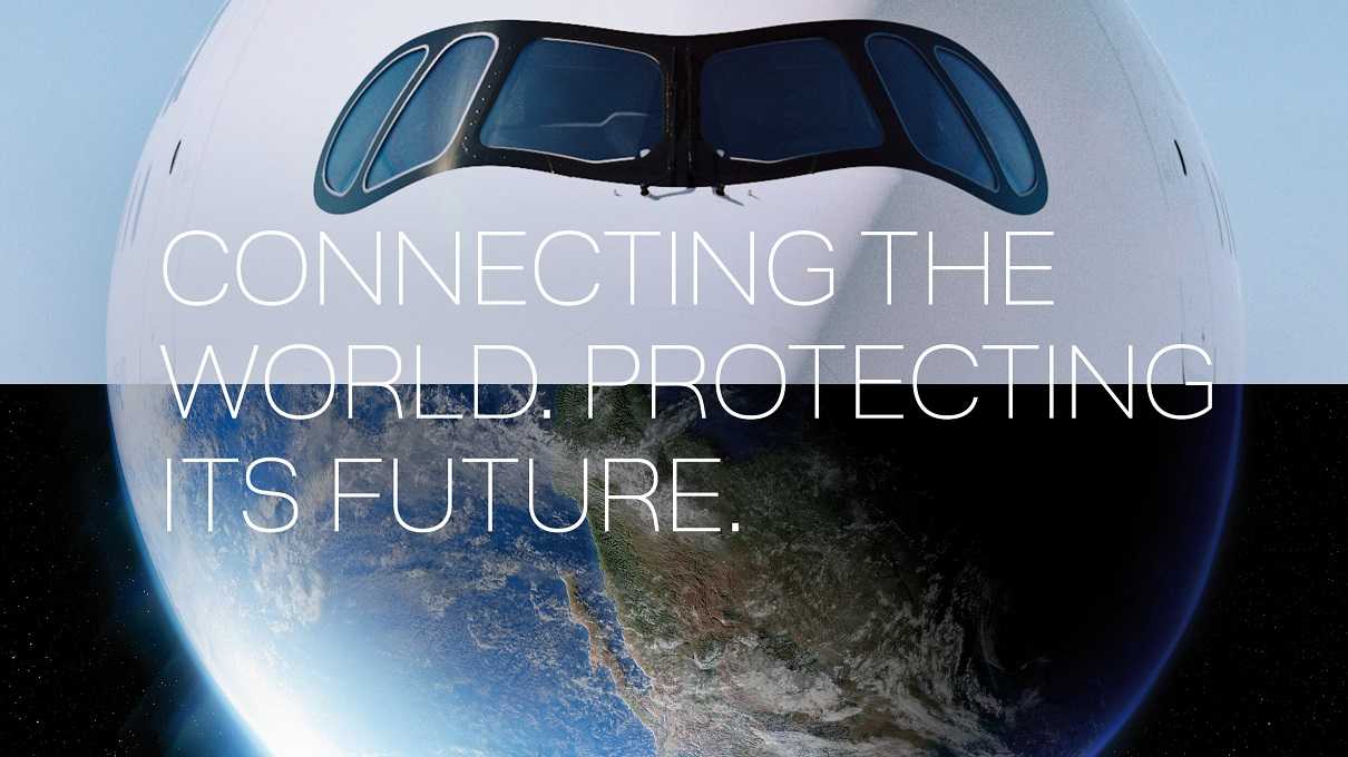 affiche publicitaire de Lufthansa m'outrant une moitié d'avion et une moitié de planète Terre