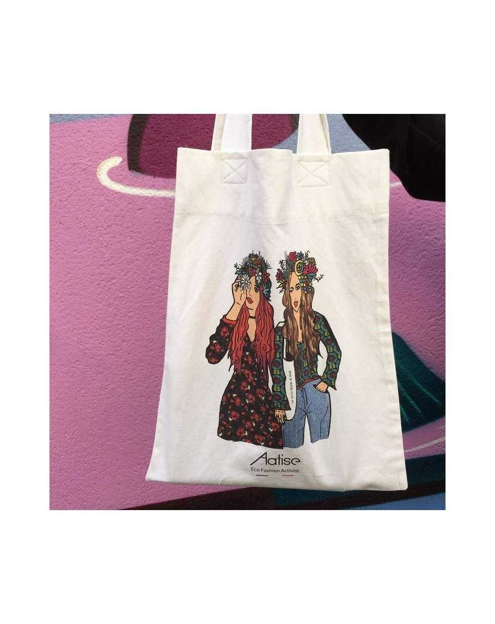 tote bag en lin écoresponsable, imprimé feminin
